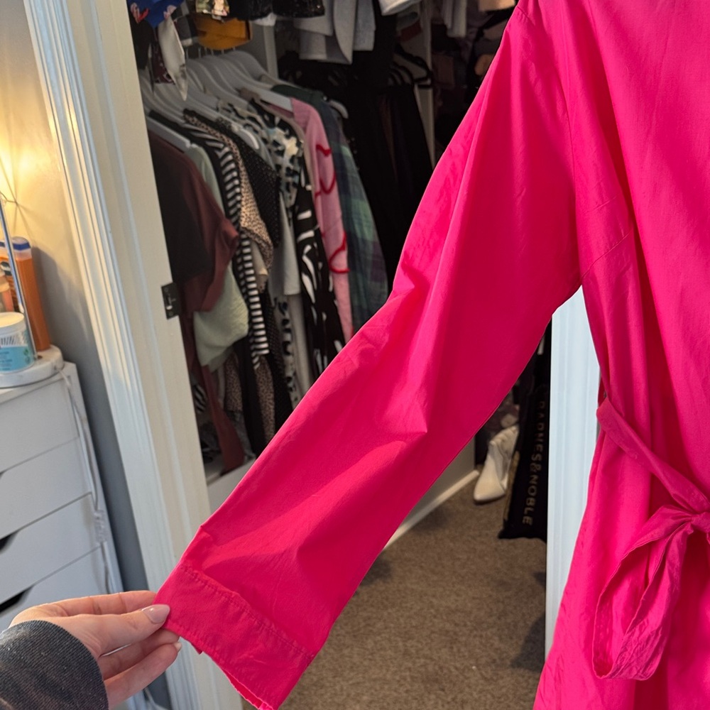 Women's Hot Pink Shirt Dress with Tie Belt - Picture 4 of 5